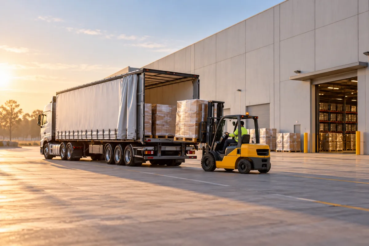 Forklift loading a trailer at a Western Sydney depot for the Wagga run