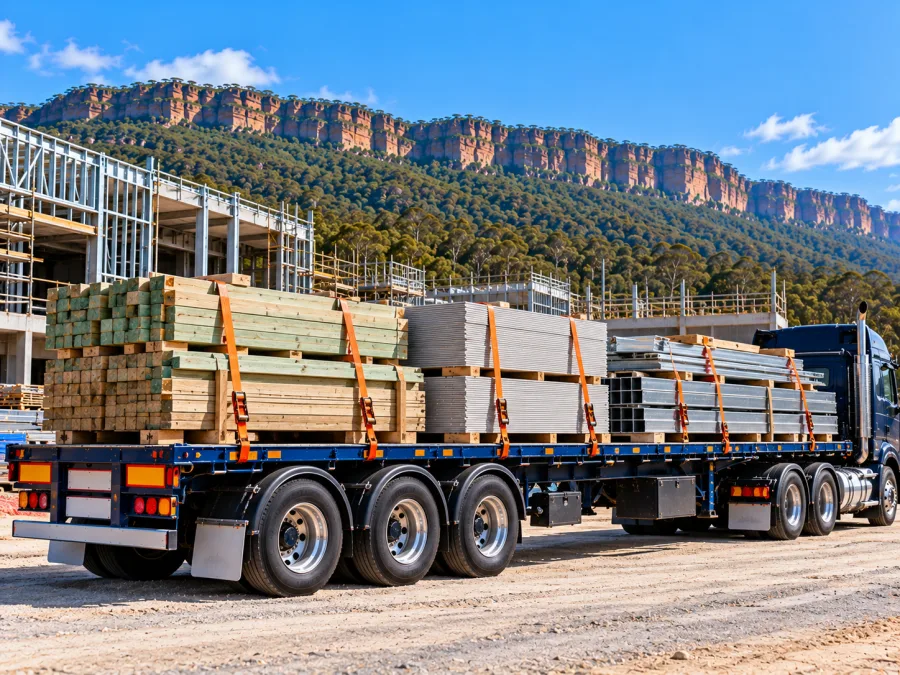 Timber and cladding on a trailer at a Wollongong construction site