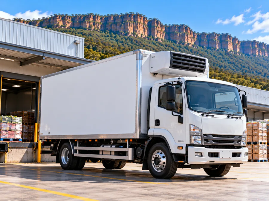 Refrigerated rigid truck at a Wollongong food service dock